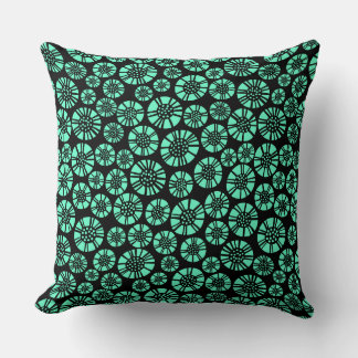 Cojín Decorativo Flores abstractas 031023 - Turquesa en negro
