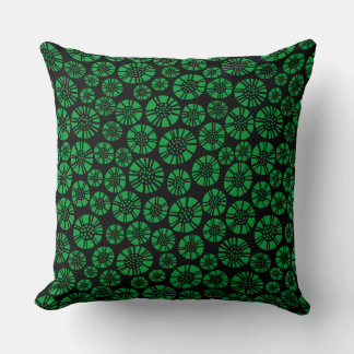 Cojín Decorativo Flores Abstractas 031023 - Verde Césped sobre Negr