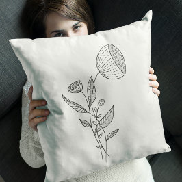 Cojín Decorativo Flores abstractas Doodle Black White Stylish