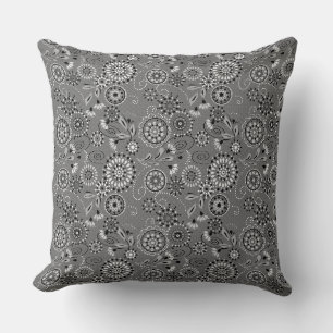 Cojín Decorativo Flores abstractas gris oscuro patrón étnico rústic