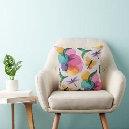 Cojín Decorativo Flores abstractas y mariposas Pastel