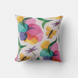 Cojín Decorativo Flores abstractas y mariposas Pastel