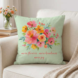 Cojín Decorativo Flores Acuarela Rosa Amarillo Cita Amabilidad Sabi