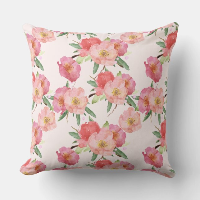 Cojín Decorativo Flores Acuarela Rosadas Lindas (Anverso)