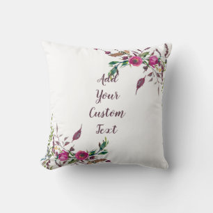 Cojín Decorativo Flores acuarela sueltas rosadas personalizables
