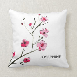 Cojín Decorativo Flores acuarelas color rosa rojo cerezo flor perso