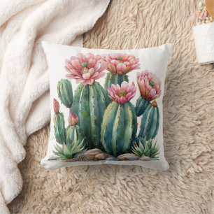 Cojín Decorativo Flores acuáticas del desierto cactus.