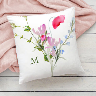 Cojín Decorativo Flores acuáticas silvestres con monograma