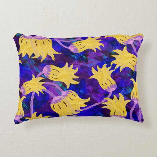 Cojín Decorativo Flores amarillas acuarela patrón transparente (Anverso)