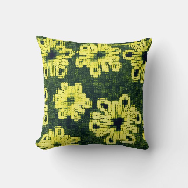 Cojín Decorativo Flores amarillas contra el negro (Anverso)