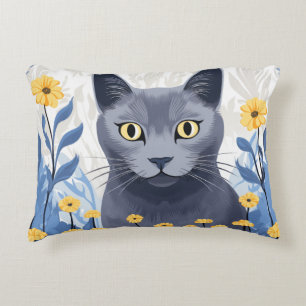 Cojín Decorativo Flores amarillas de gato azul ruso