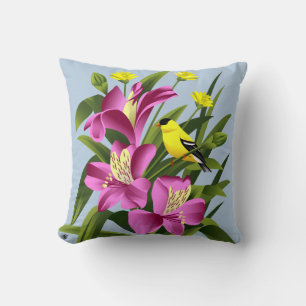 Cojín Decorativo Flores americanas del Goldfinch y del Alstroemeria