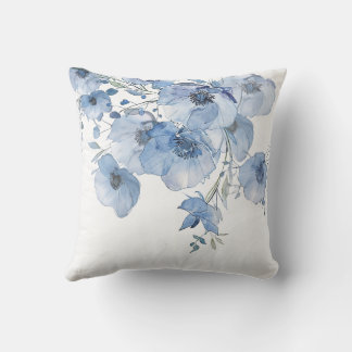 Cojín Decorativo Flores Artísticas Acuarela Azul