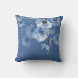 Cojín Decorativo Flores Artísticas de Acuarela Azul