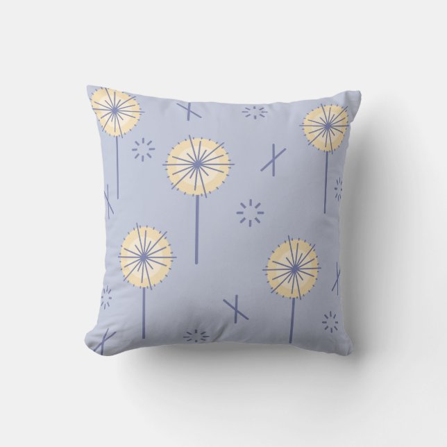 Cojín Decorativo Flores Atómicas Retro Azul Amarillo (Anverso)