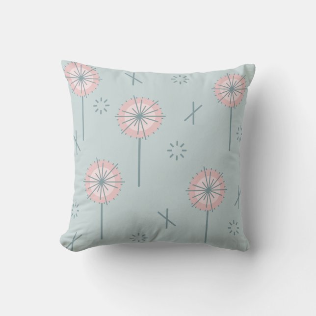 Cojín Decorativo Flores atómicas retro rosa verde (Anverso)