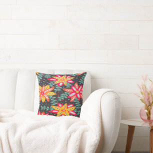 Cojín Decorativo Flores audaces amarillas y Naranjas negras