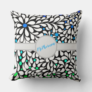 Cojín Decorativo Flores audaces personalizadas modernas azul verde
