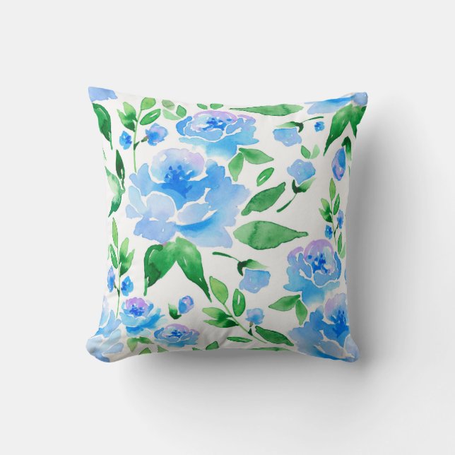 Cojín Decorativo Flores azul acuáticas (Anverso)