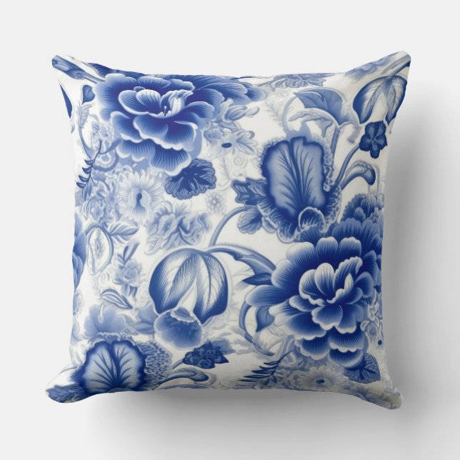Cojín Decorativo Flores azul índigo (Anverso)