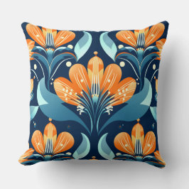 Cojín Decorativo Flores azul naranja Art Deco