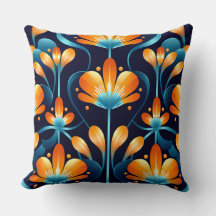 Flores azul naranja Art Deco
