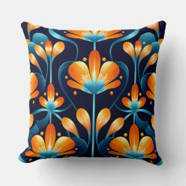 Cojín Decorativo Flores azul naranja Art Deco