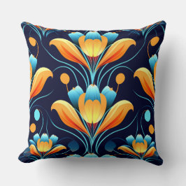 Cojín Decorativo Flores azul naranja Art Deco