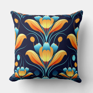 Cojín Decorativo Flores azul naranja Art Deco