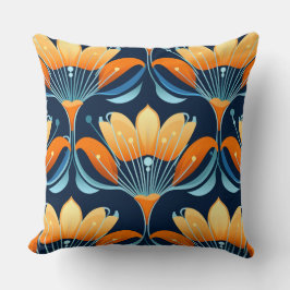 Cojín Decorativo Flores azul naranja Art Deco