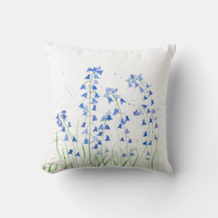 Cojín Decorativo Flores azul pastel acuarela naturaleza