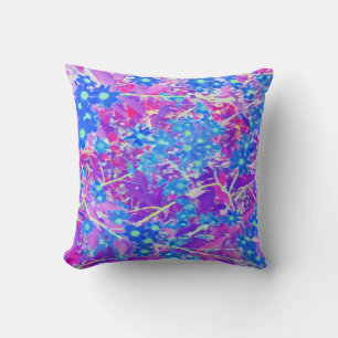 Cojín Decorativo Flores azul violeta y verde anime bonito