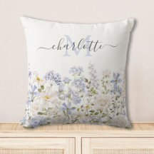 Flores Azules Acuarela Floral Monograma Elegante
