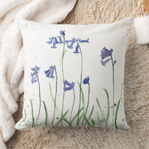 Cojín Decorativo Flores azules azul acuarela naturaleza floral