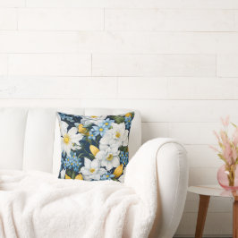 Cojín Decorativo Flores Azules Blancas
