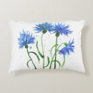 Cojín Decorativo Flores azules de flores color agua rústico