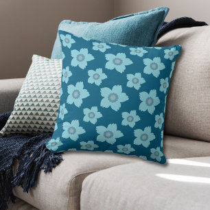 Cojín Decorativo Flores Azules En Fondo Azul