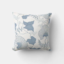 Cojín Decorativo Flores azules japonesas de fondo blanco