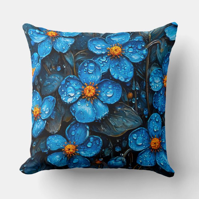 Cojín Decorativo Flores azules lindas (Anverso)