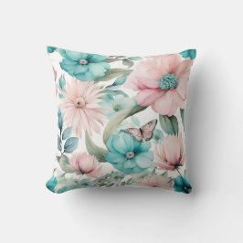 Cojín Decorativo Flores Azules Rosa Pastel Brillantes Florales De A