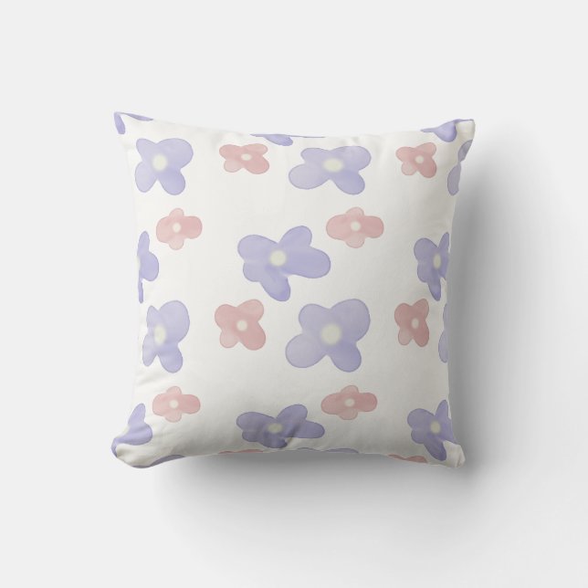 Cojín Decorativo Flores azules rosadas en blanco (Anverso)