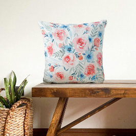 Cojín Decorativo Flores Azules Roses Rosa Patrón Floral acuarela