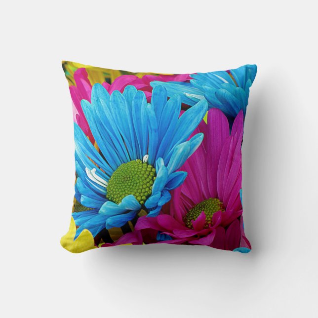 Cojín Decorativo Flores azules verde azuladas de las margaritas de (Anverso)