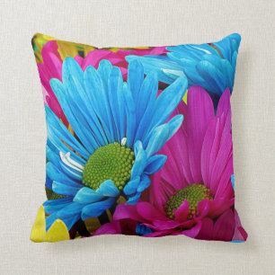 Cojín Decorativo Flores azules verde azuladas de las margaritas de
