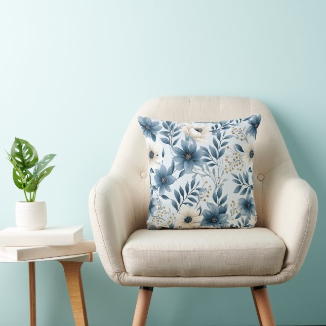 Cojín Decorativo Flores azules y beiges (Silla)