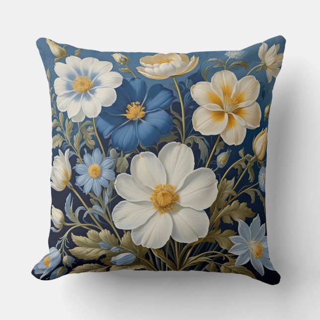 Cojín Decorativo Flores azules y blancas (Anverso)