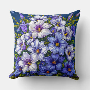 Cojín Decorativo Flores Azules y Blancas