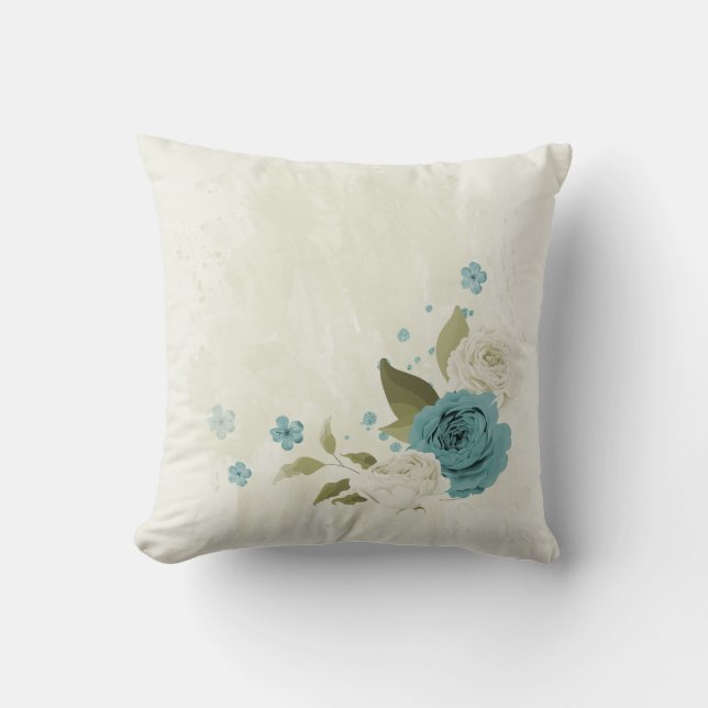 Cojín Decorativo flores azules y blancas (Anverso)