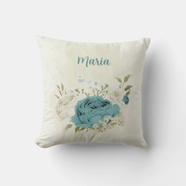 Cojín Decorativo flores azules y blancas (Anverso)