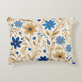 Cojín Decorativo Flores azules y doradas